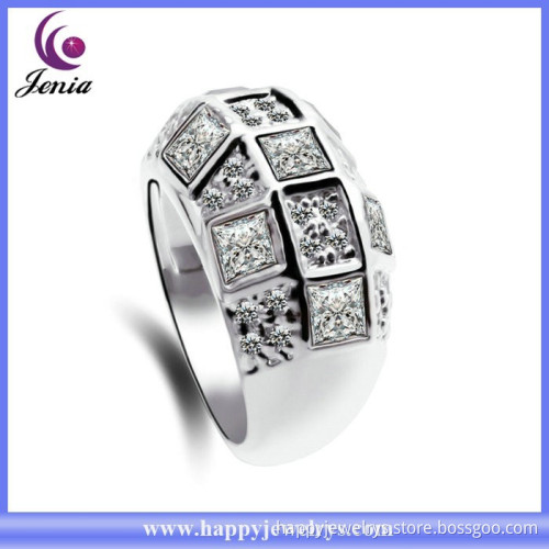 Fashion finger ring blue crystal high quality 18k white gold plated wedding ring ( YWR2014794-1)
